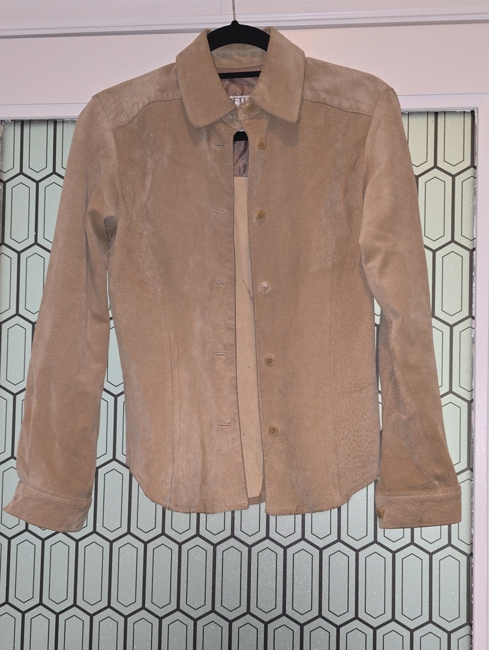 Beige Suede Button-Front Jacket